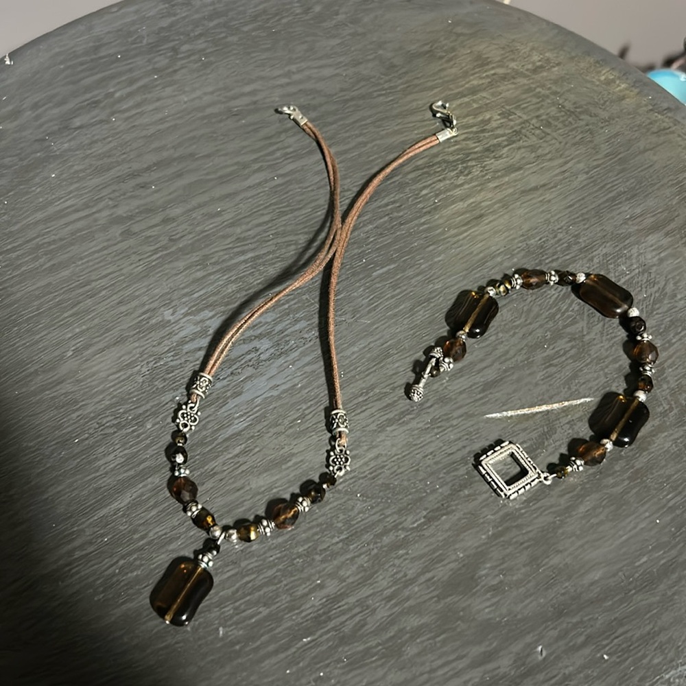 Vintage Kitschy 90’s Y2K jewelry set brown, necklace and toggle bracelet